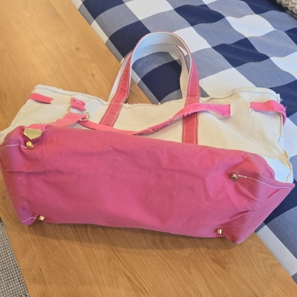 L.L. Bean Pink and Cream Tote Bag, Customized, Distressed, XL, GUC, Zipper - Picture 5 of 8
